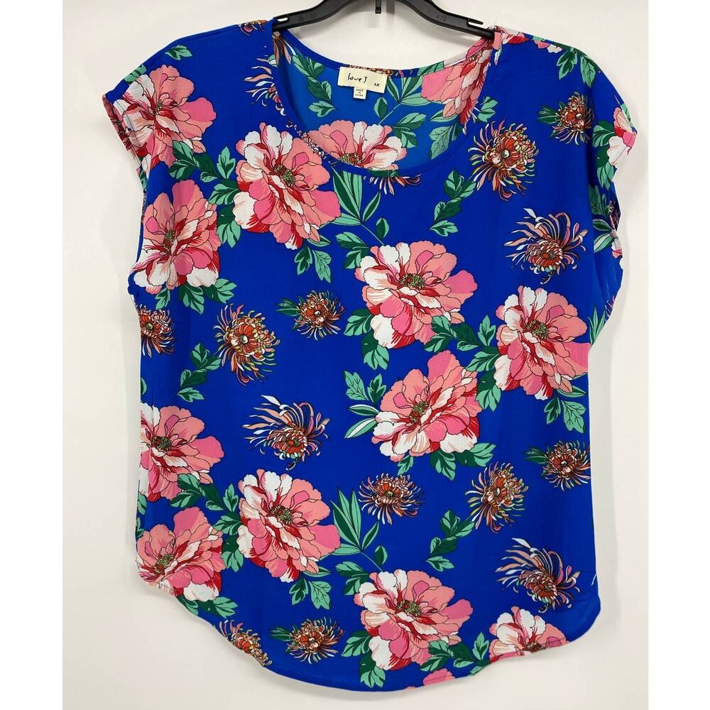 Love J Blue Floral Sleeveless Blouse Top Shirt NEW 1X Womens Work School Party